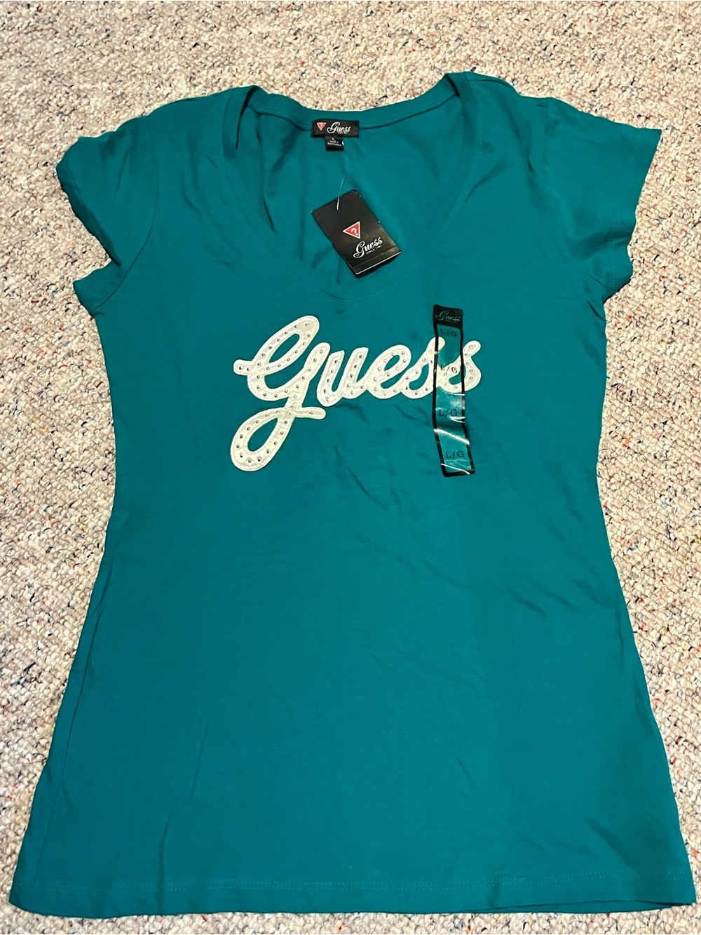 GUESS Teal Short-Sleeve Logo Tee